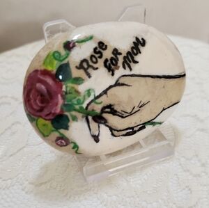 Hand painted Rock for Mom with Hand holding a Rose